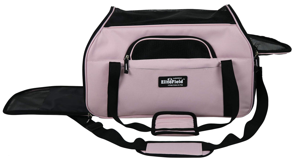 EliteField soft-sided pet carrier removable fleece bed inside highlights pet comfort on trips.