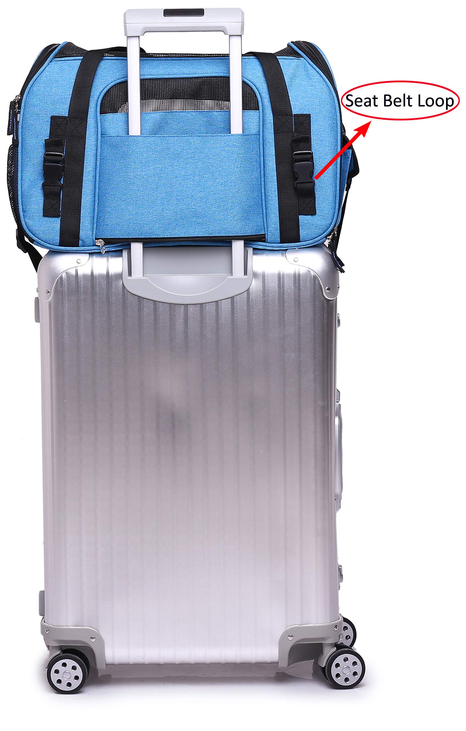 EliteField carrier buckle loops secure with car seat belt during drives