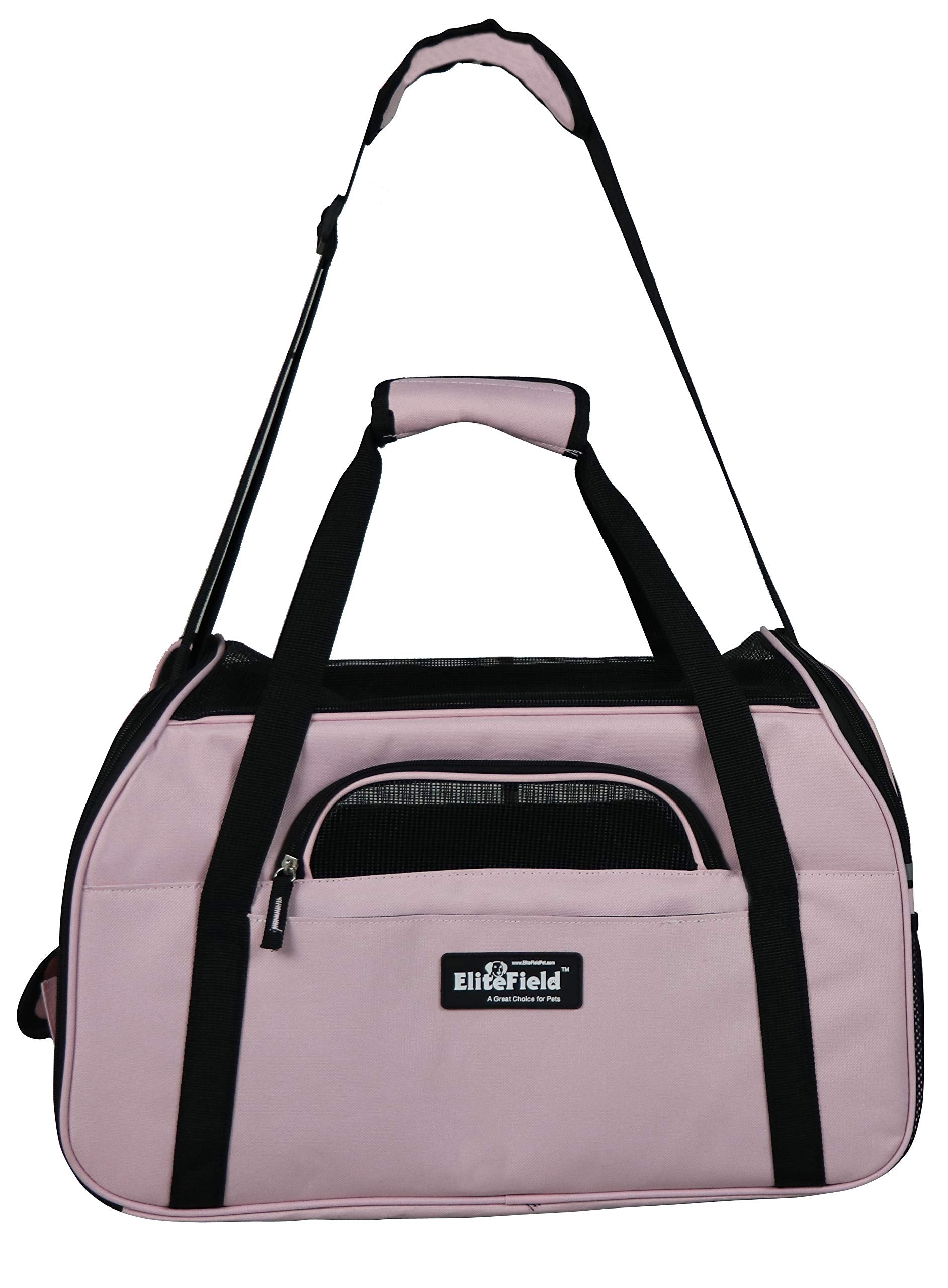 EliteField soft-sided pet carrier side pocket offers convenient storage for treats and toys.