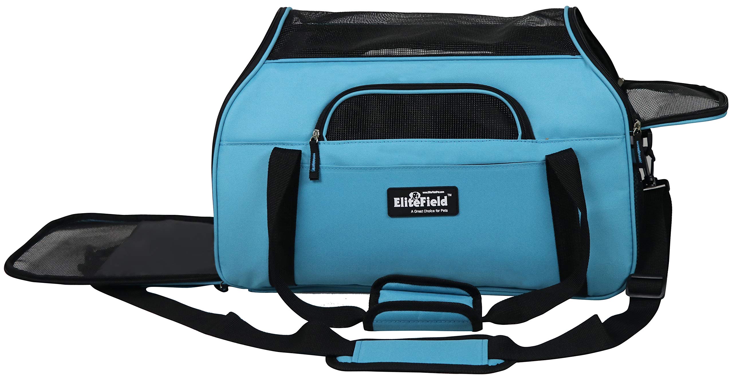 EliteField pet carrier side view highlighting ventilation mesh and lightweight build.