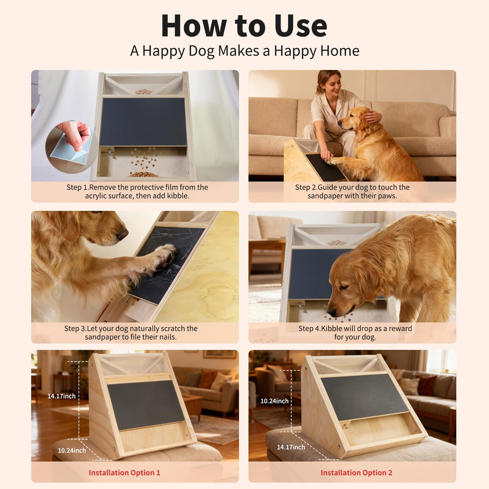 Elixique dog nail scratch board in use, calming grooming at home