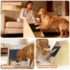 Elixique dog nail scratch board triangular feeder demonstrates treat-driven engagement