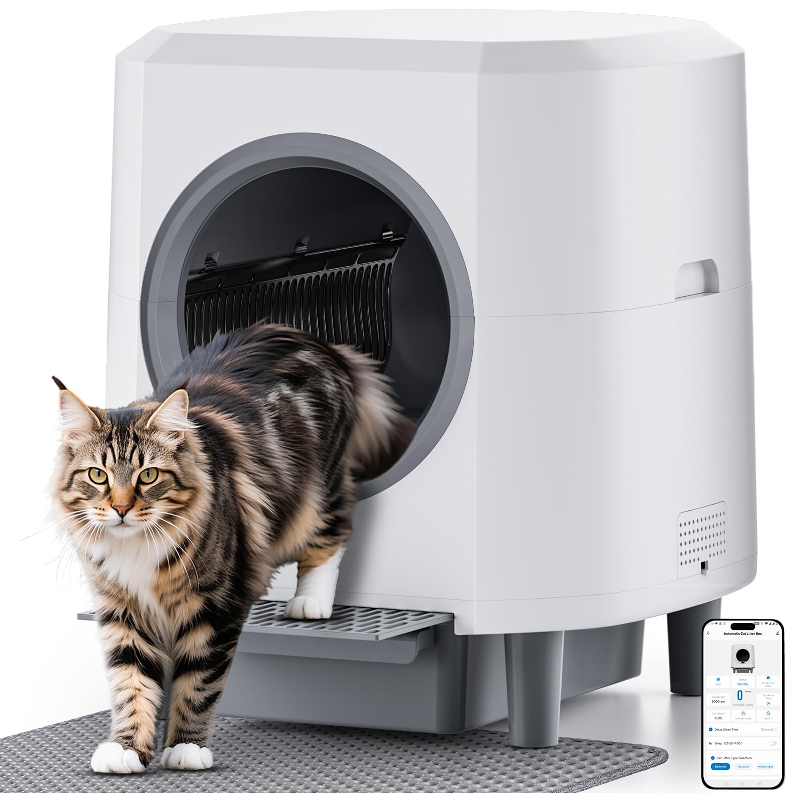 Ellenpent automatic litter box front view shows sleek design for quick setup and integration