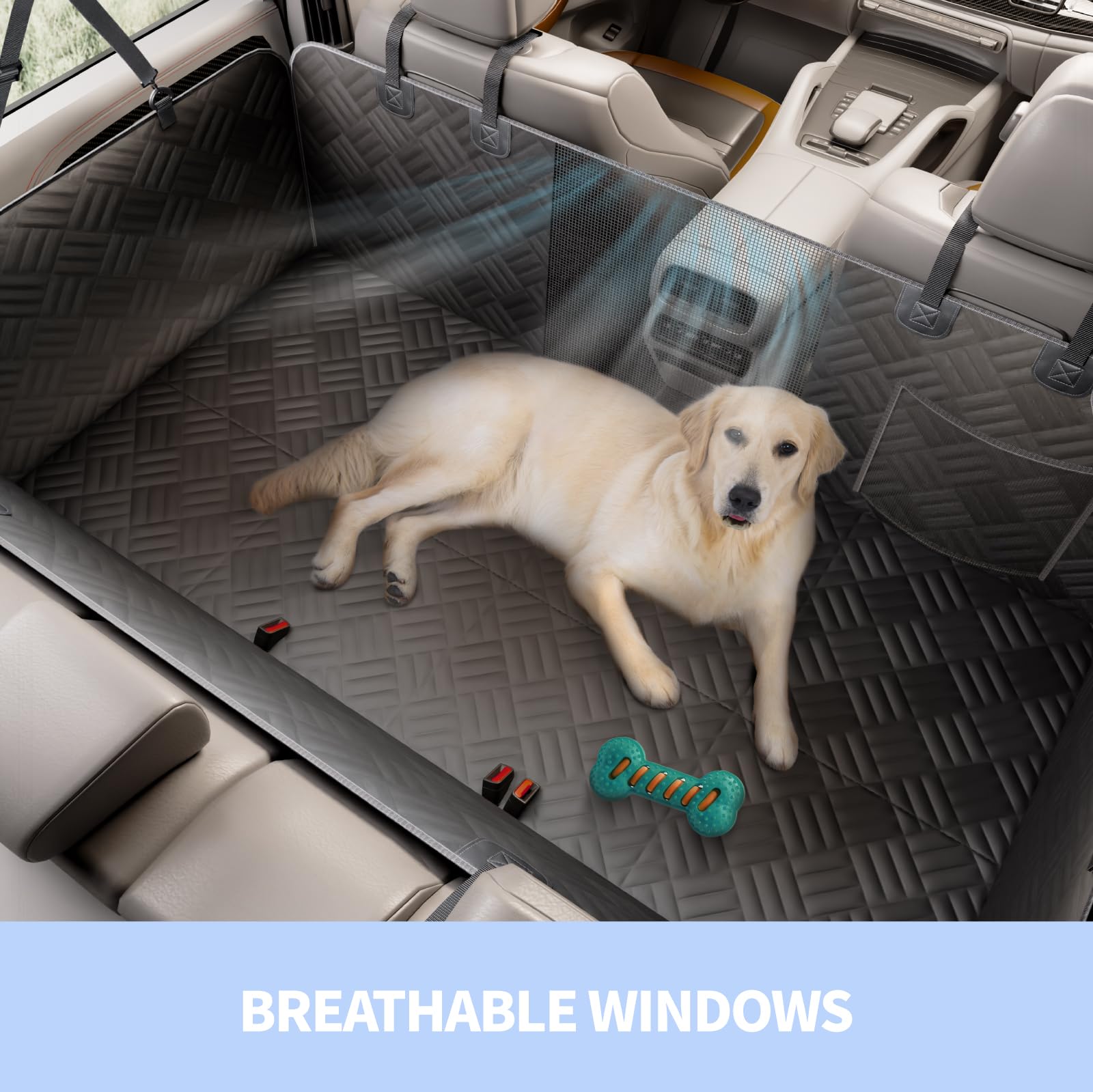ELLINI breathable mesh window enhances airflow and reduces dog anxiety on drives.