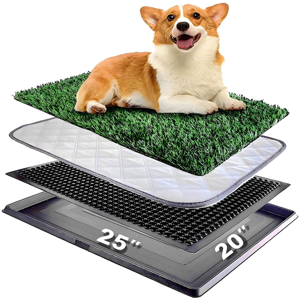ELLOTY dog grass pad with tray close-up on 25x20 tray for easy cleaning
