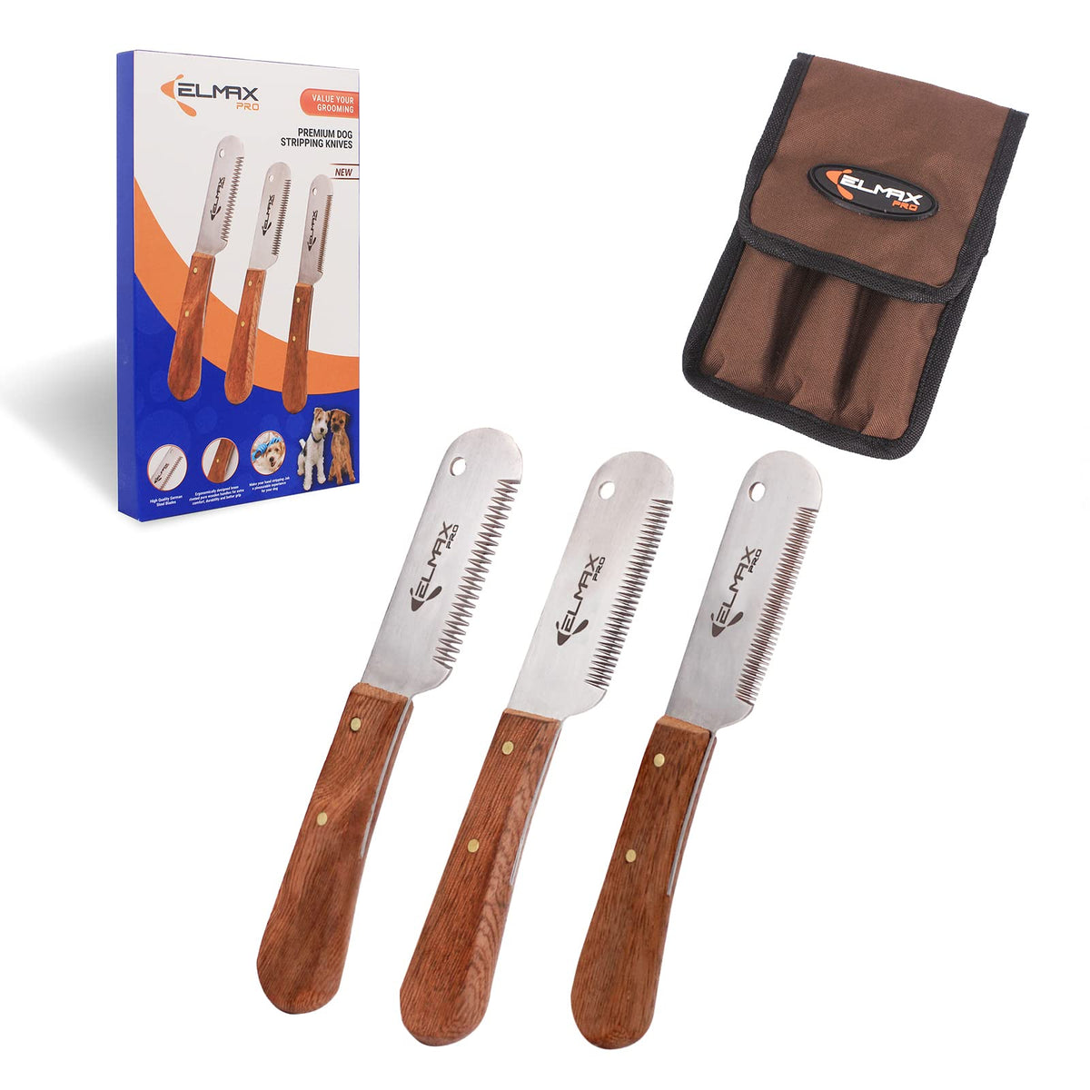 Elmax Pro stripping knife for dogs in lifestyle use showing undercoat removal