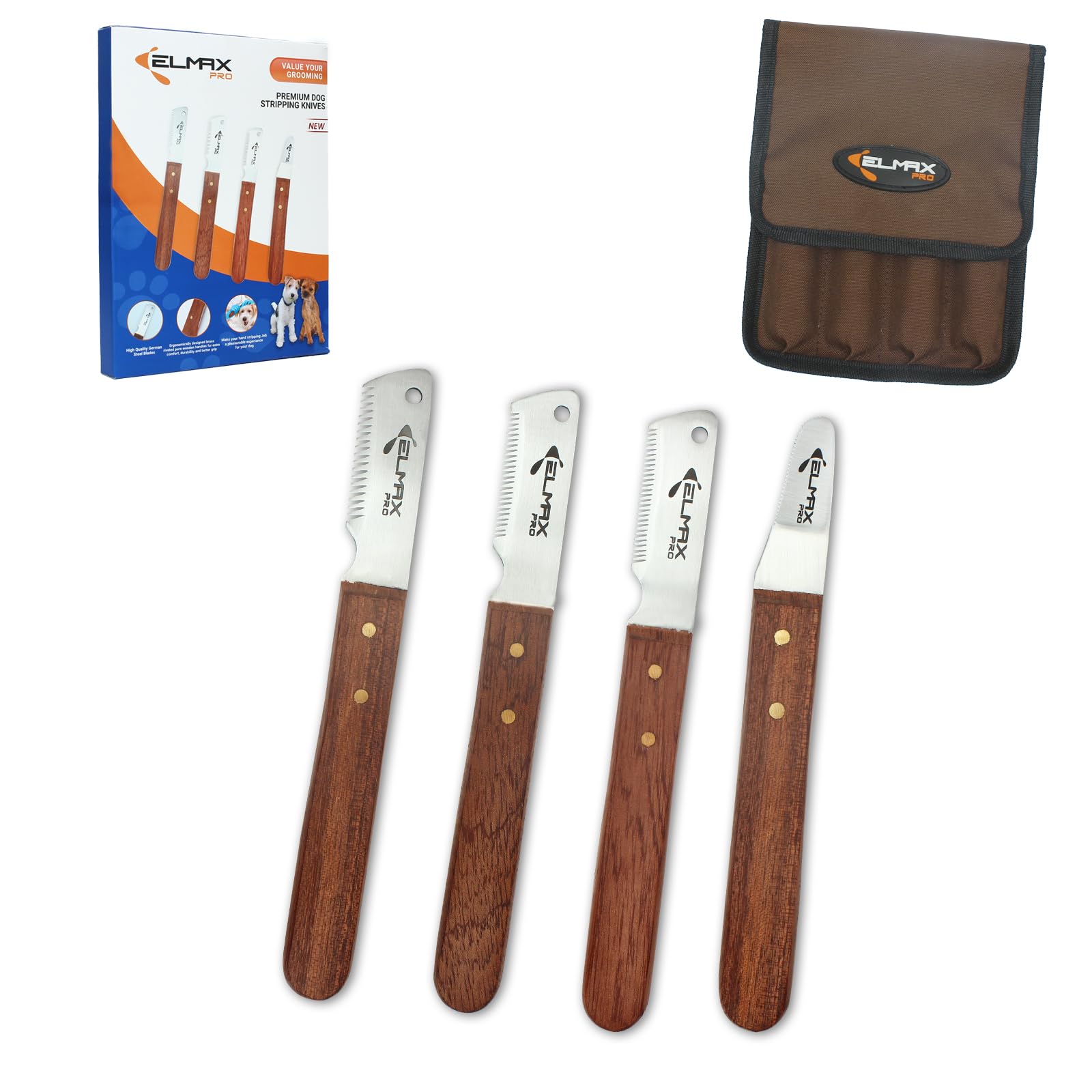Elmax Pro slant tooth stripping knife 4-pack for efficient undercoat removal