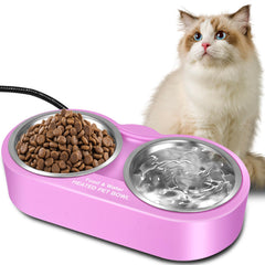 Eloslos heated water bowl with dual bowls, convenient for water and food.