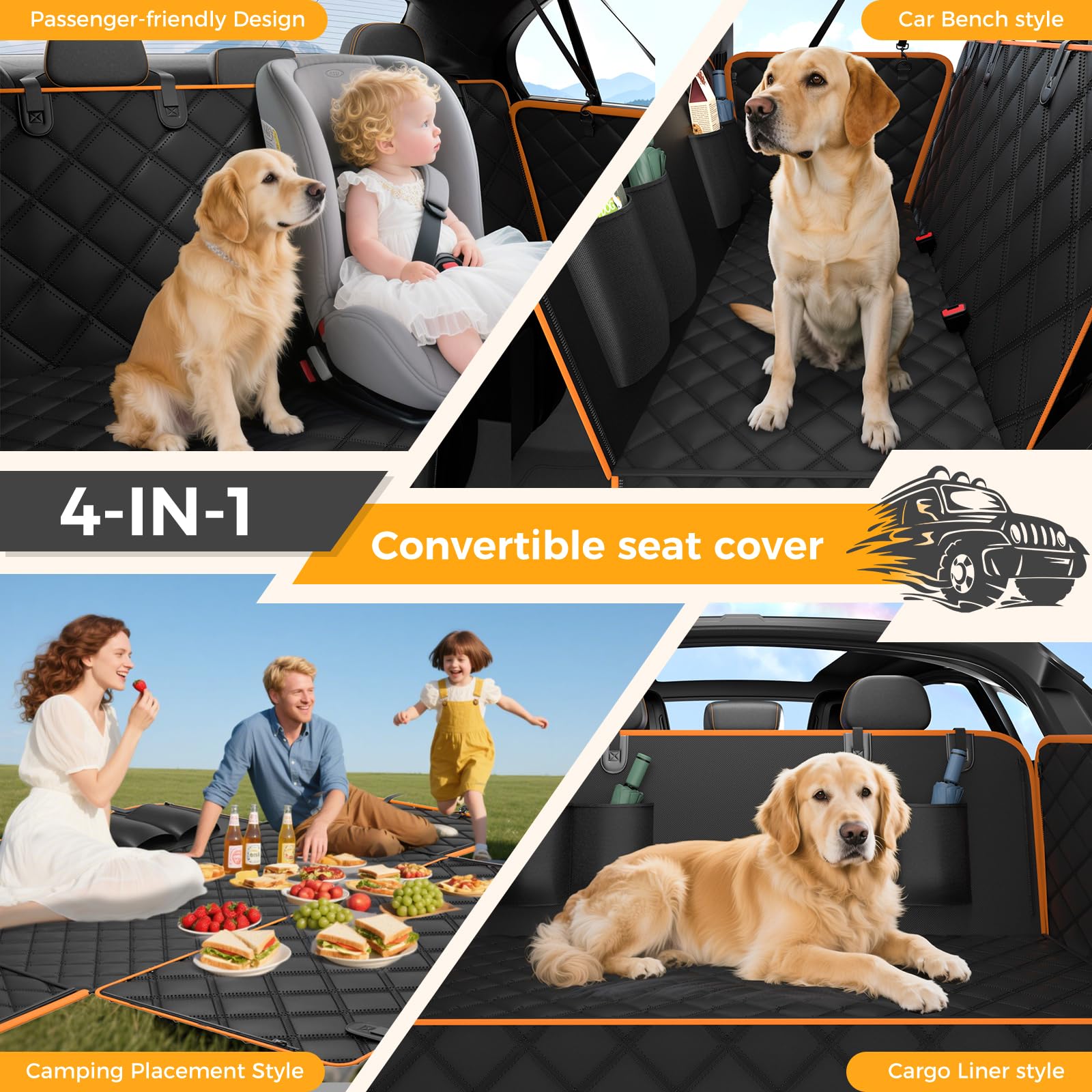 Elouta dog car seat cover camping mat orange outdoor companion