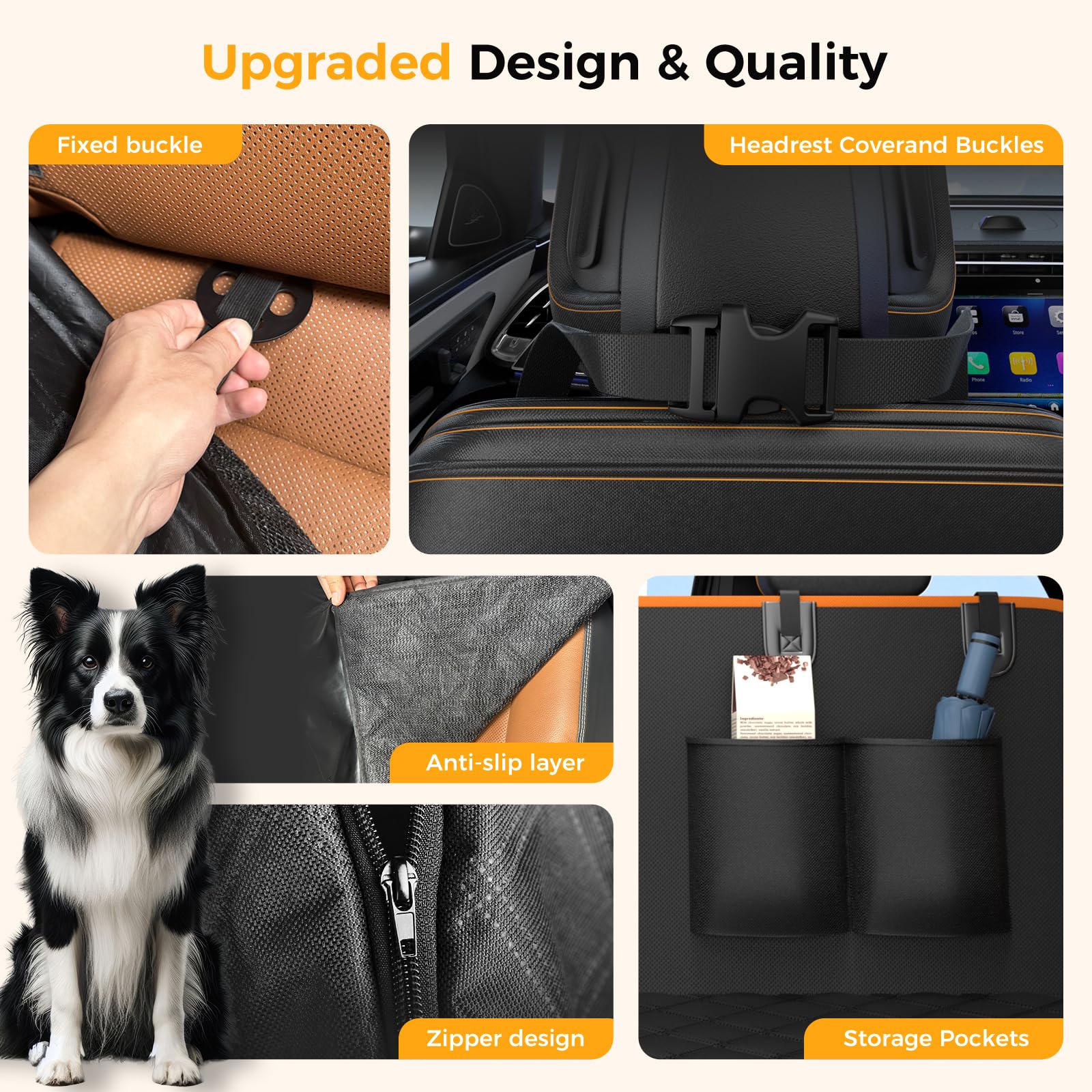 Elouta dog car seat cover hammock to bench orange versatile protector
