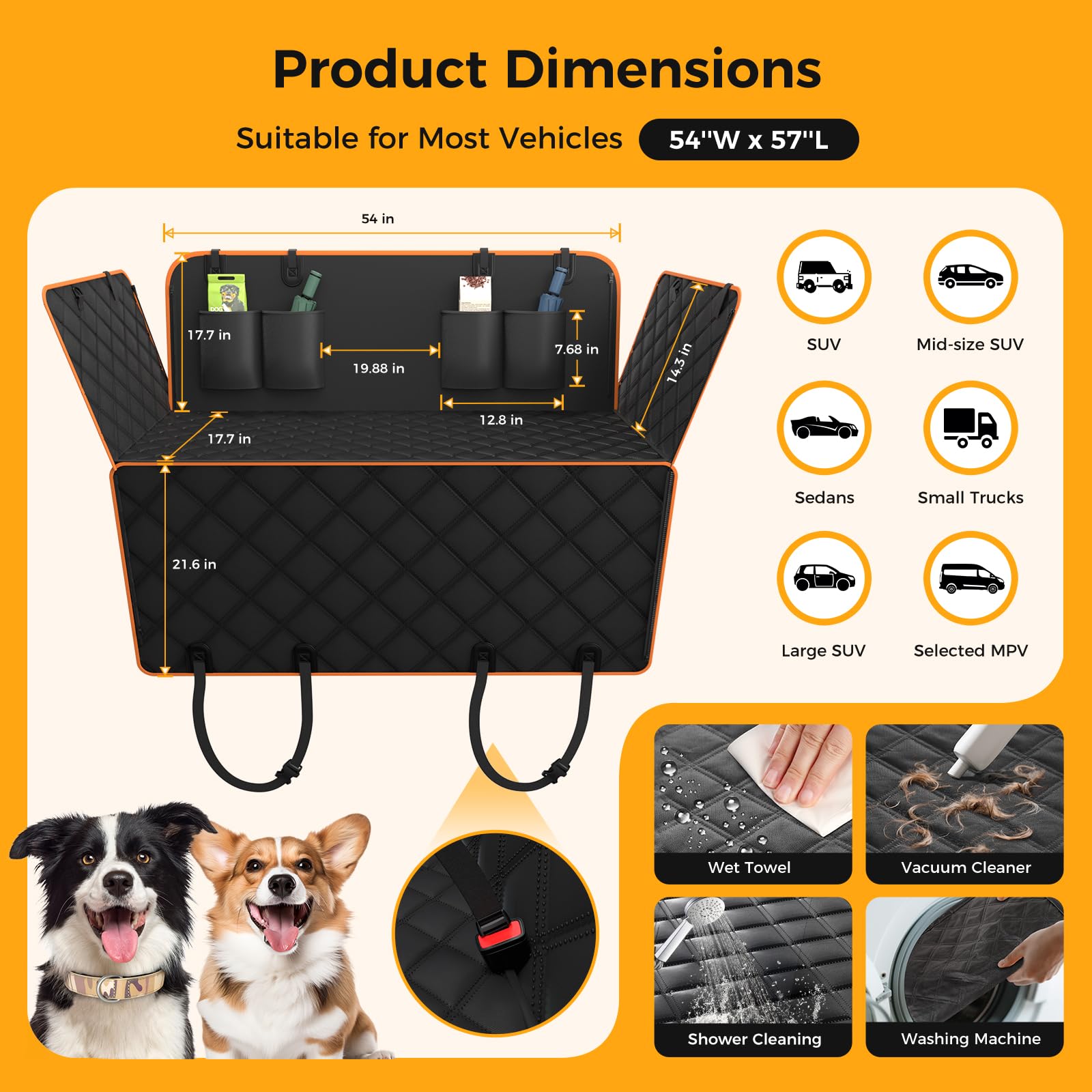 Elouta dog car seat cover safety strap orange keeps dogs secure
