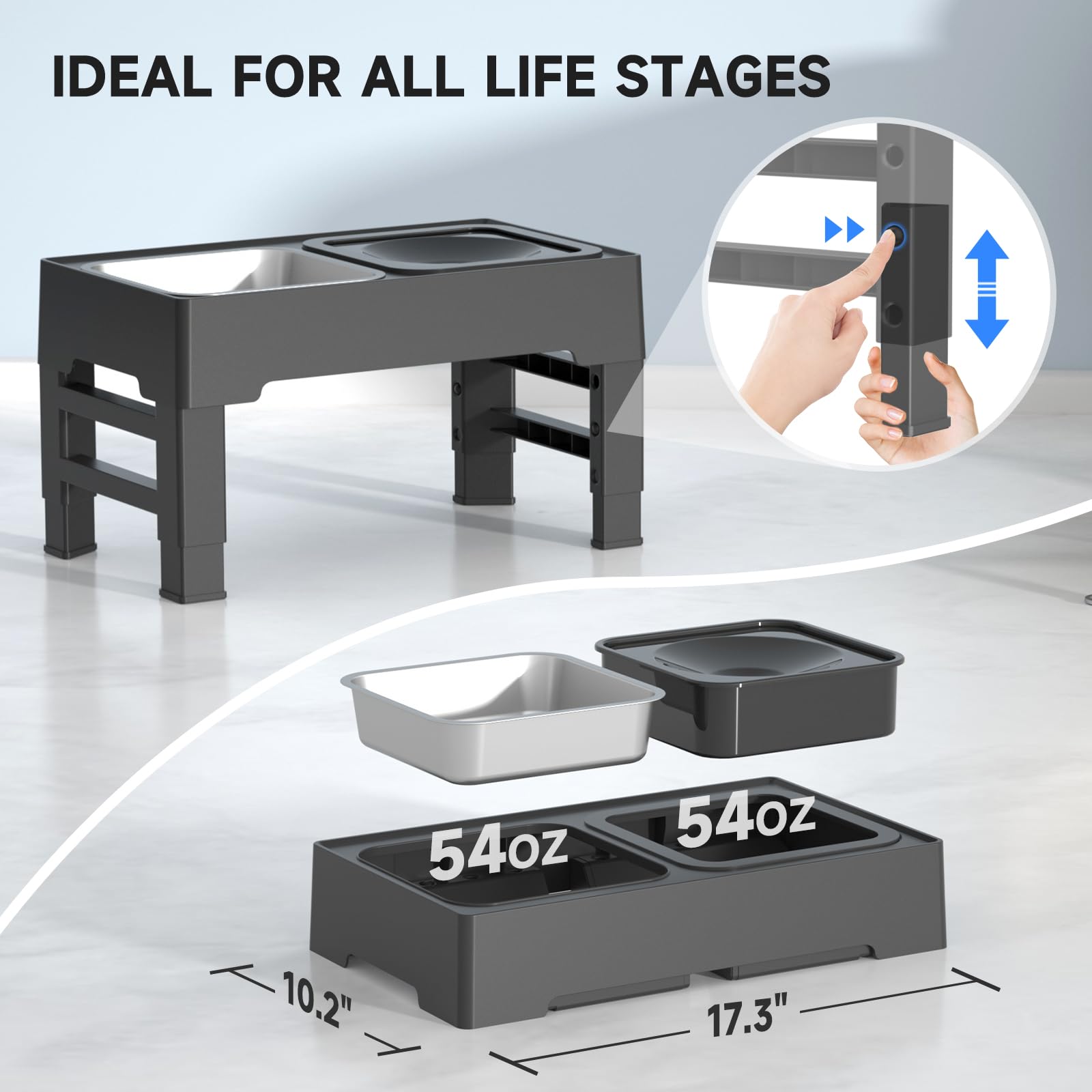 ELS PET dishwasher-safe bowl and stand simplify cleaning routines.