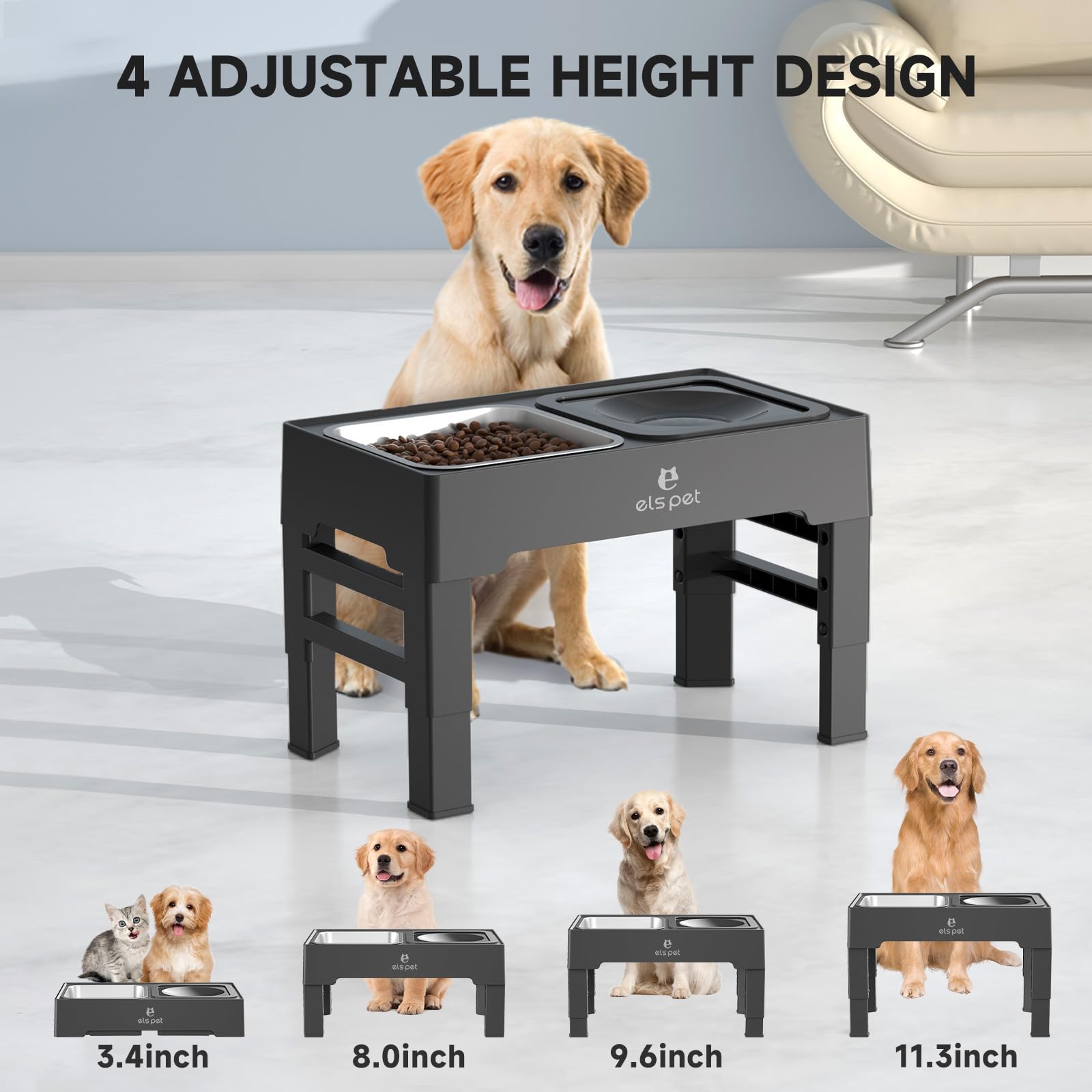 ELS PET no-spill water bowl with anti-slip base protects floors.