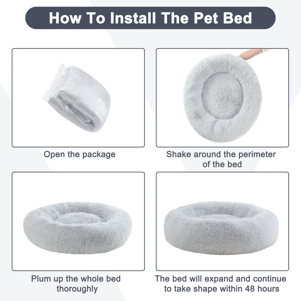 ELSKER&HOME calming donut bed wrapped pet showing plush interior for warmth