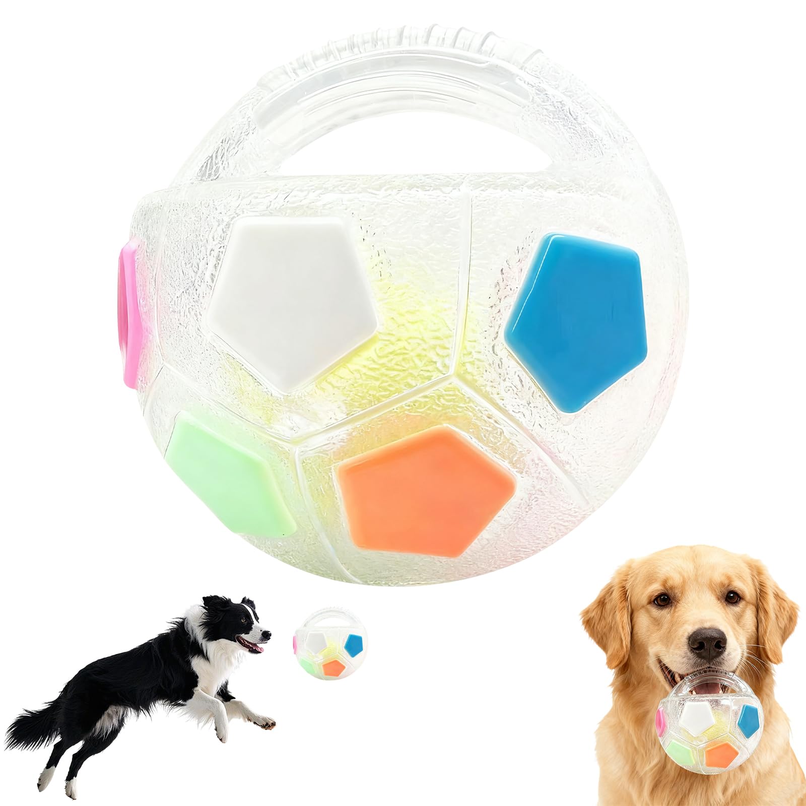 Eltolent Mellow Dog Calming Ball with Handle white floating for water fetch.
