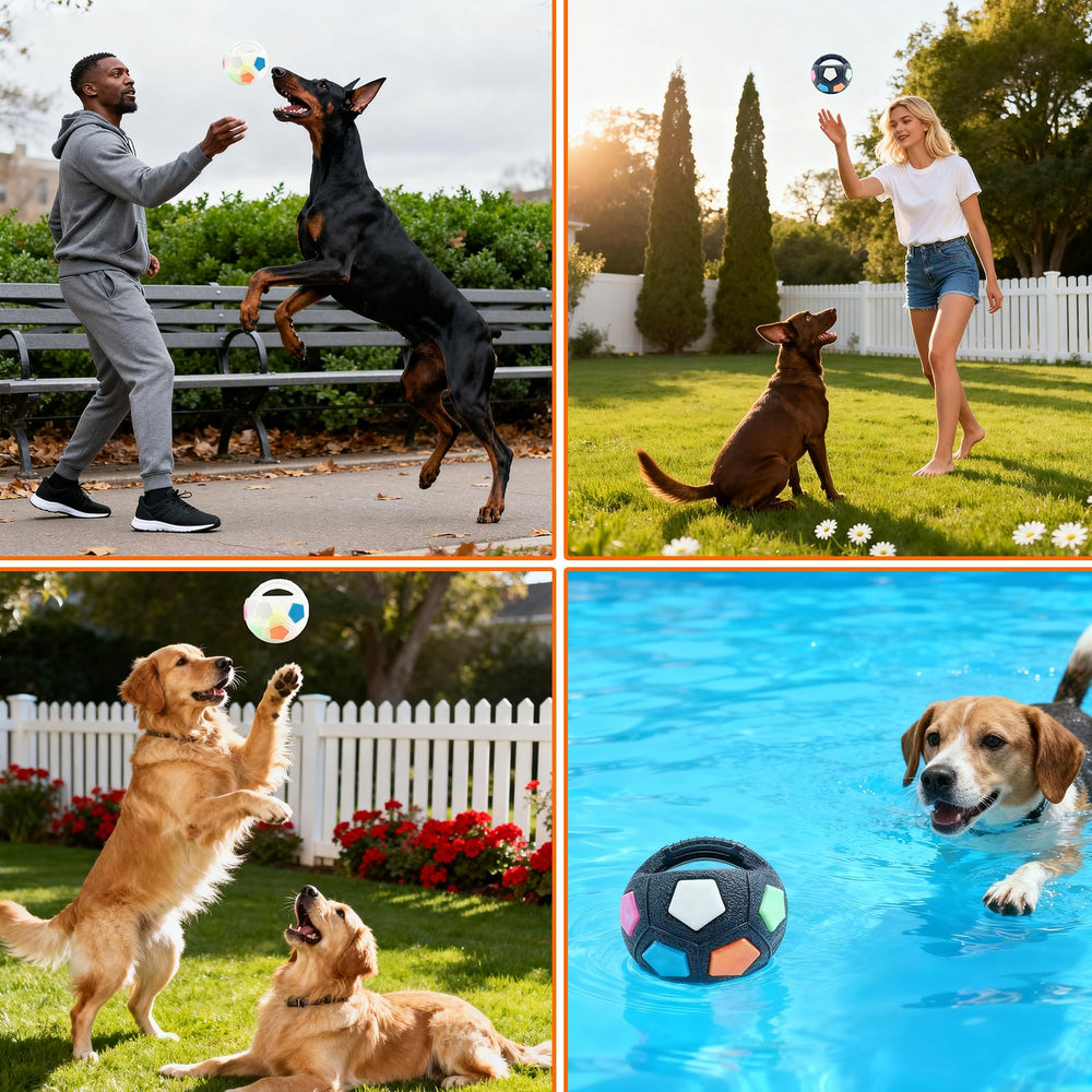Eltolent Mellow Dog Calming Ball pool play shows amphibious design.