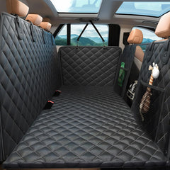 Elufa dog car seat cover back seat extender offers roomy space for dogs on road trips.