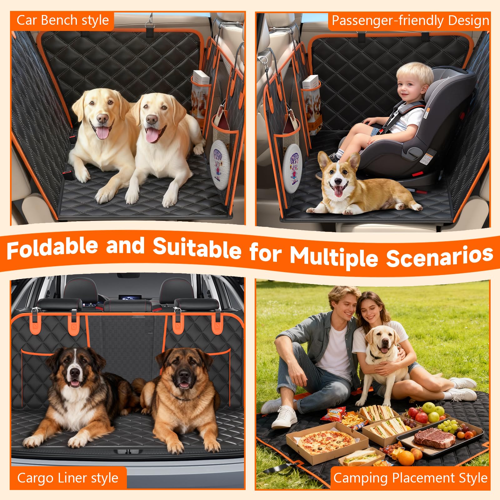 Elufa dog seat cover easy install and foldable for versatile use.