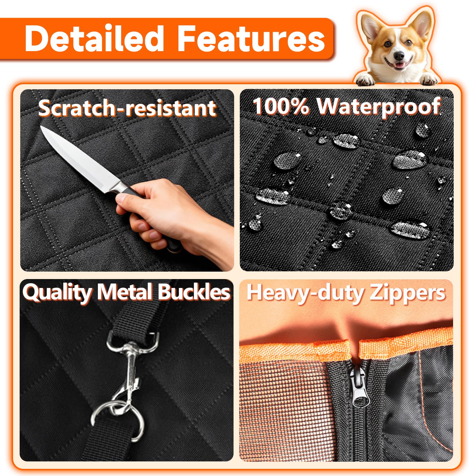 Elufa dog seat cover load-bearing plate keeps surface flat during active dogs.