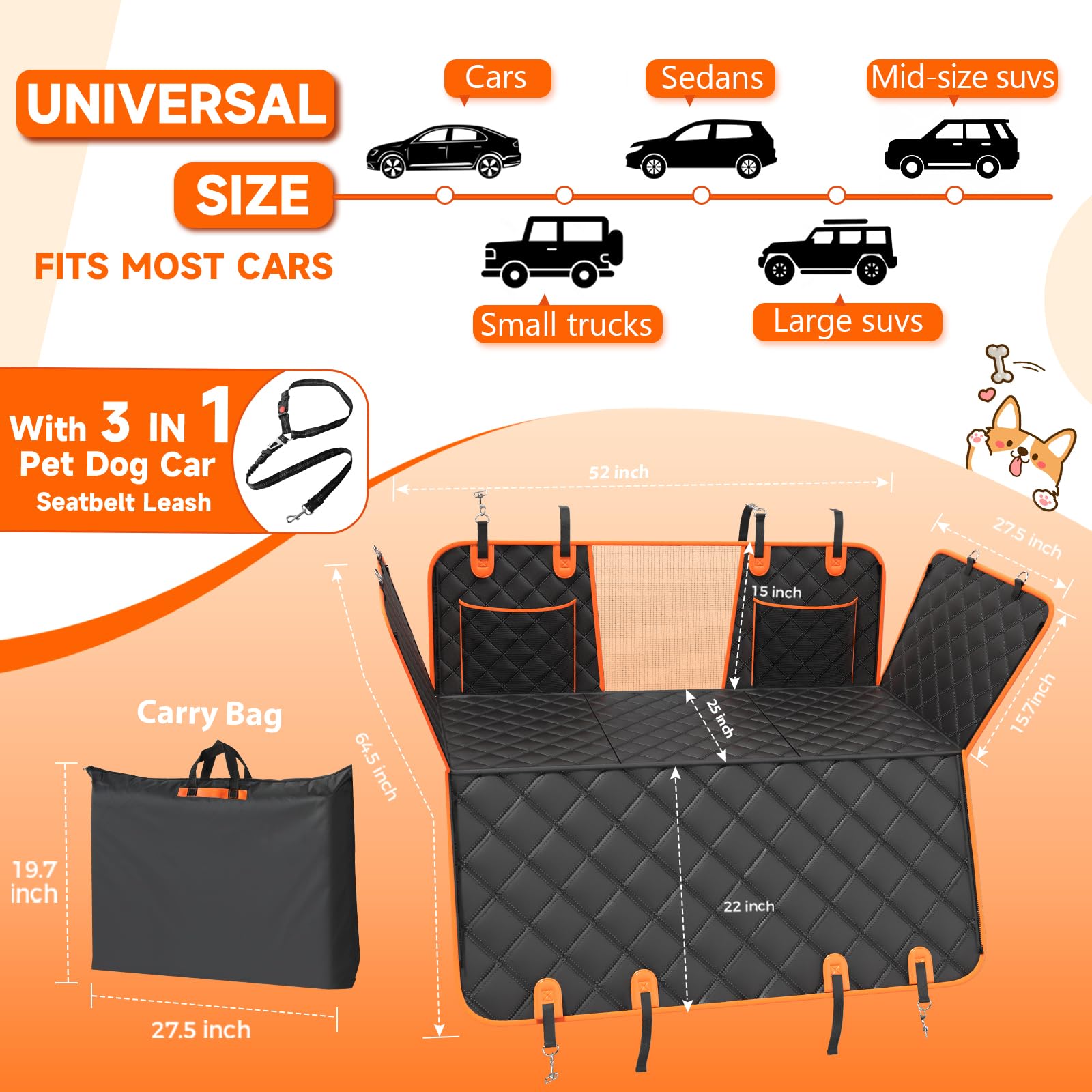 Elufa dog seat cover safety belt secures dogs for safer travels.