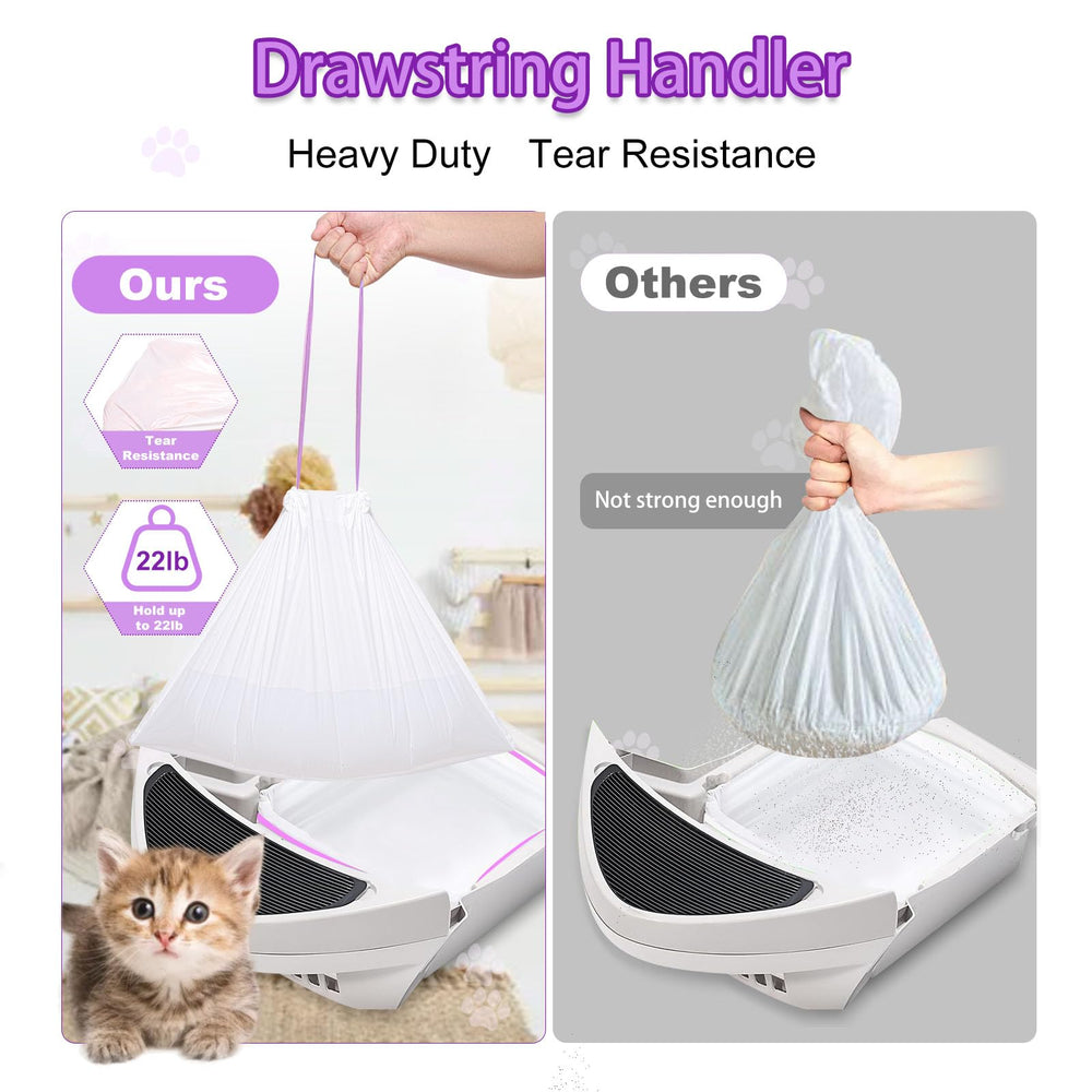 Elzrghs drawstring bags seal odor and simplify disposal after scooping.
