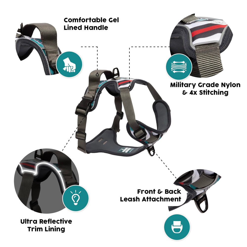 Embark Adventure harness gel-lined handle provides comfortable grip during leash control