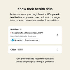 Embark results dashboard shows breed, health, and trait insights