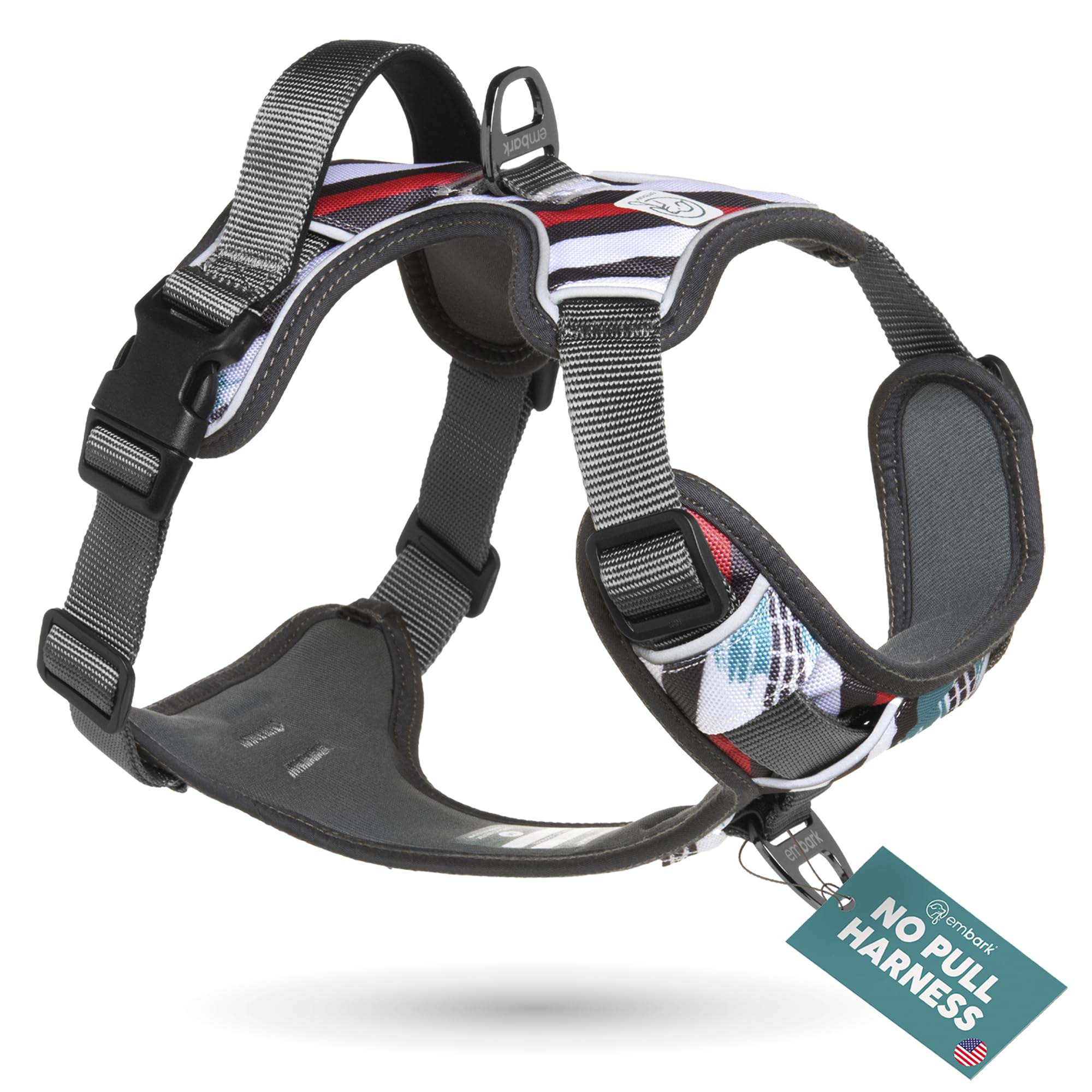 Embark Pets Adventure Harness front view; rugged, durable for large dogs on outdoor hikes.