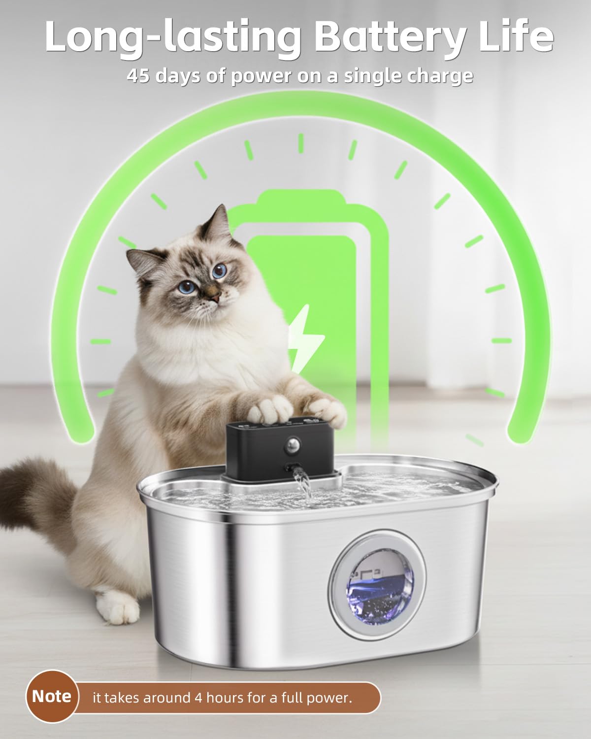 Emdoro cat water fountain quiet pump focus on peaceful home environment.
