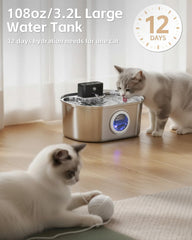Emdoro stainless-steel cat water fountain bowl close-up highlights rust-resistant surface.