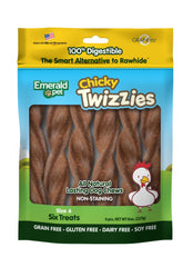Emerald Pet Twizzies Chicky Chicken 6-inch lasting chew for dogs, ideal for long-lasting play sessions.