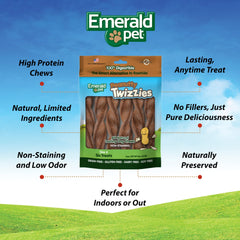 Emerald Pet Twizzies Chicky recipe chew featuring chicken flavor and digestible ingredients
