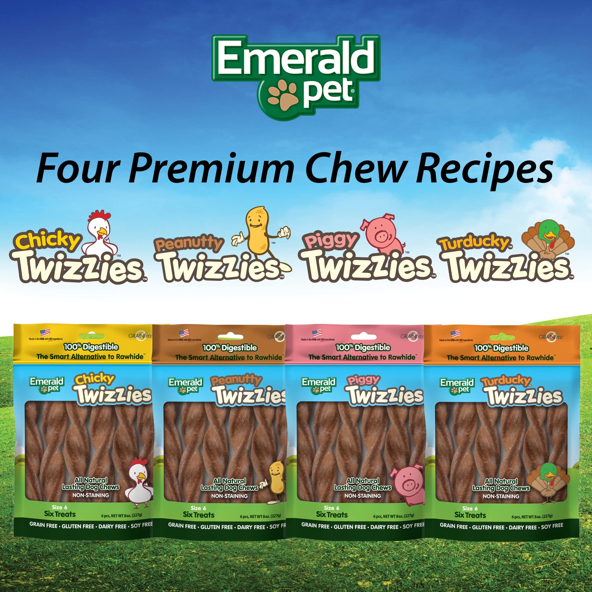 Emerald Pet Twizzies grain-free gluten-free formula supports allergy-conscious dogs