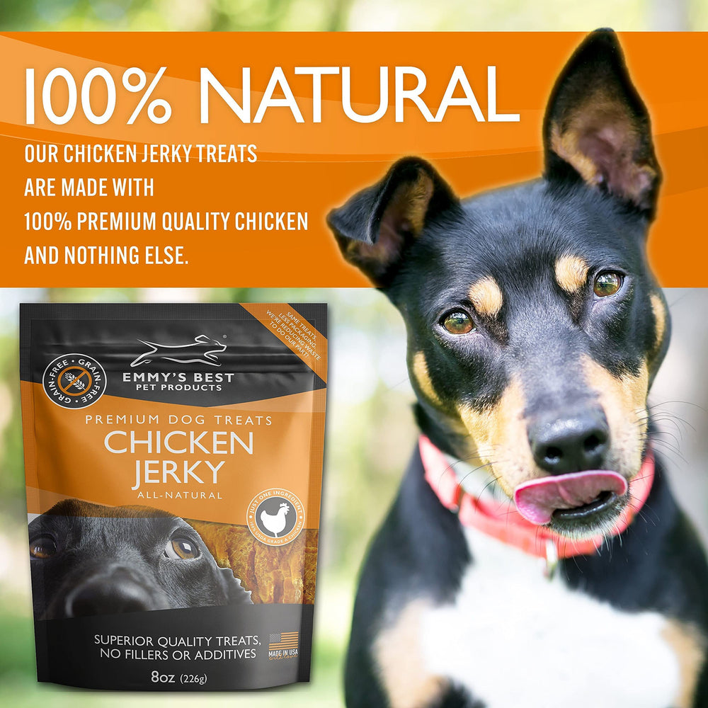 Emmy's Best EBPP jerky serving image shows easy-to-feed strips for dogs of all sizes.