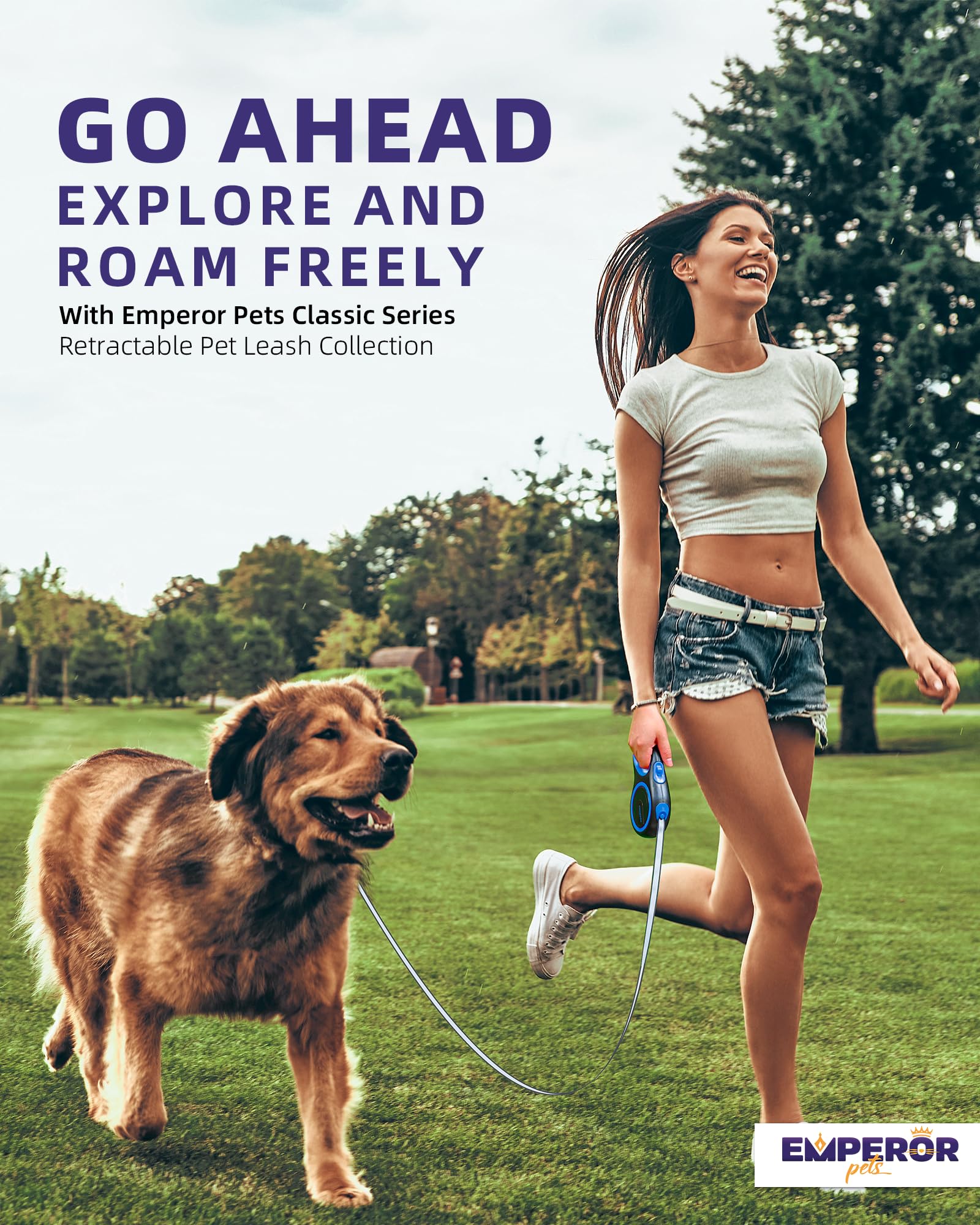 Emperor Pets leash capacity up to 110 lbs for large breeds.