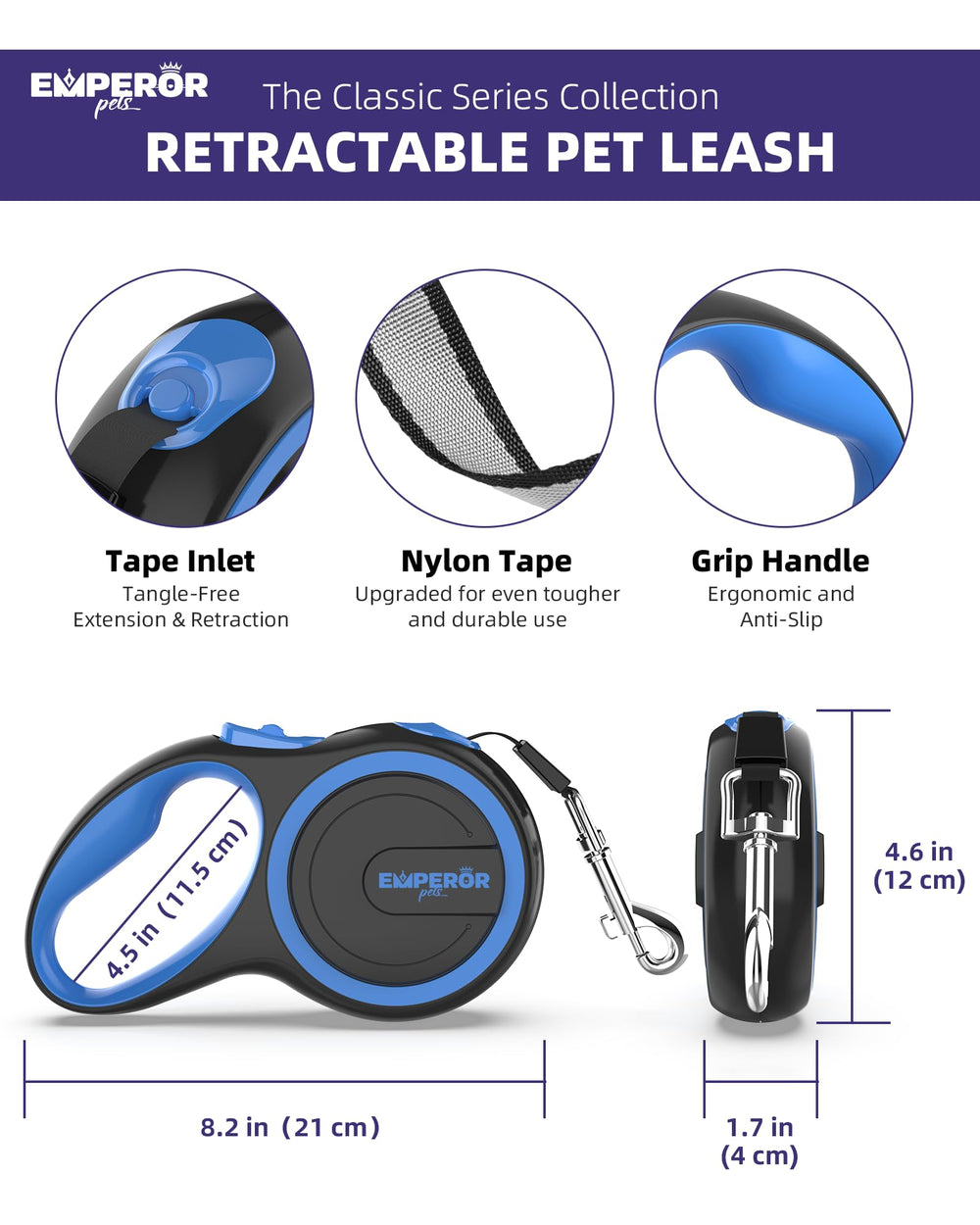 Emperor Pets heavy-duty leash closeup showing durable nylon tape.