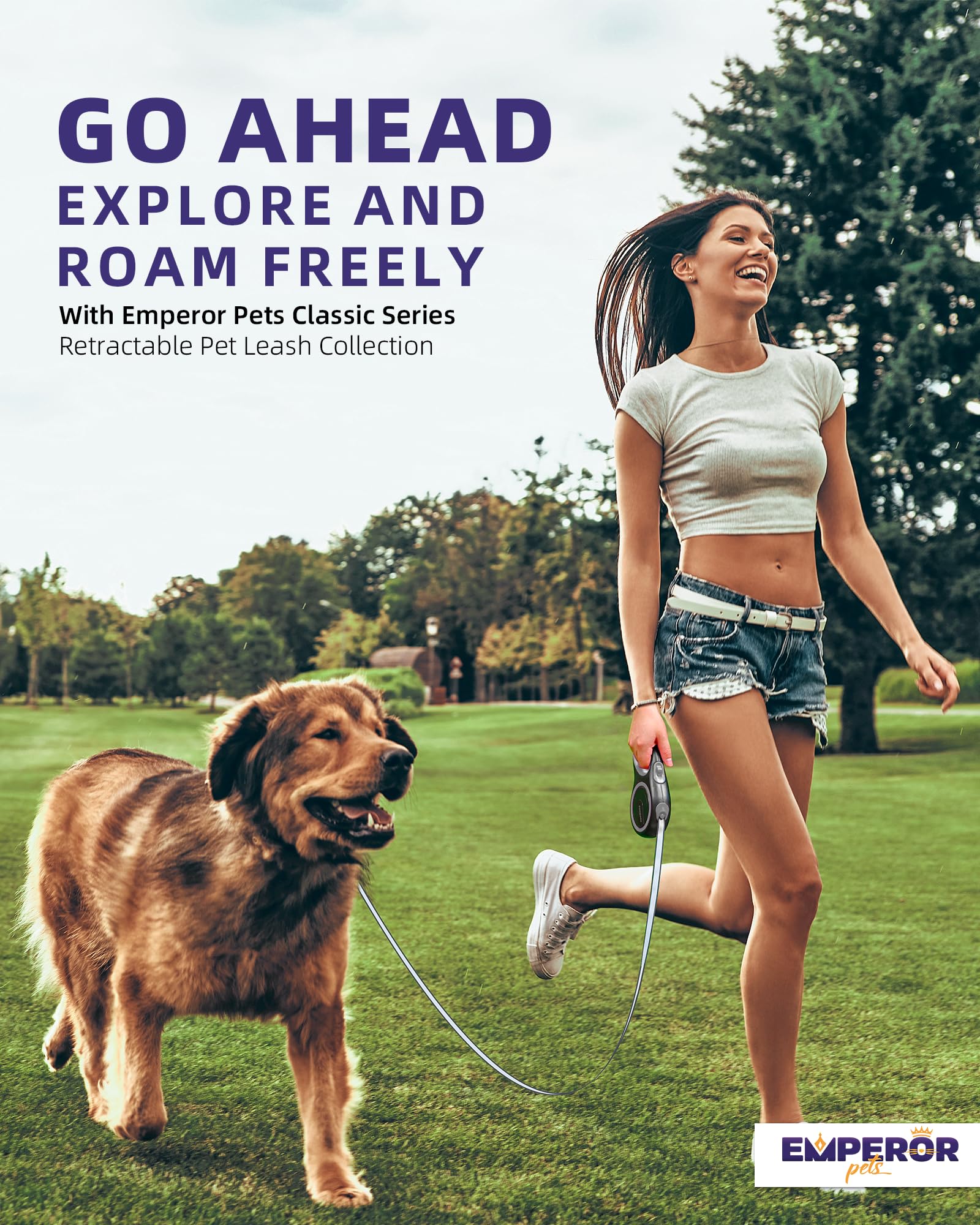 Emperor Pets leash during jog shows easy one-button lock for quick stops