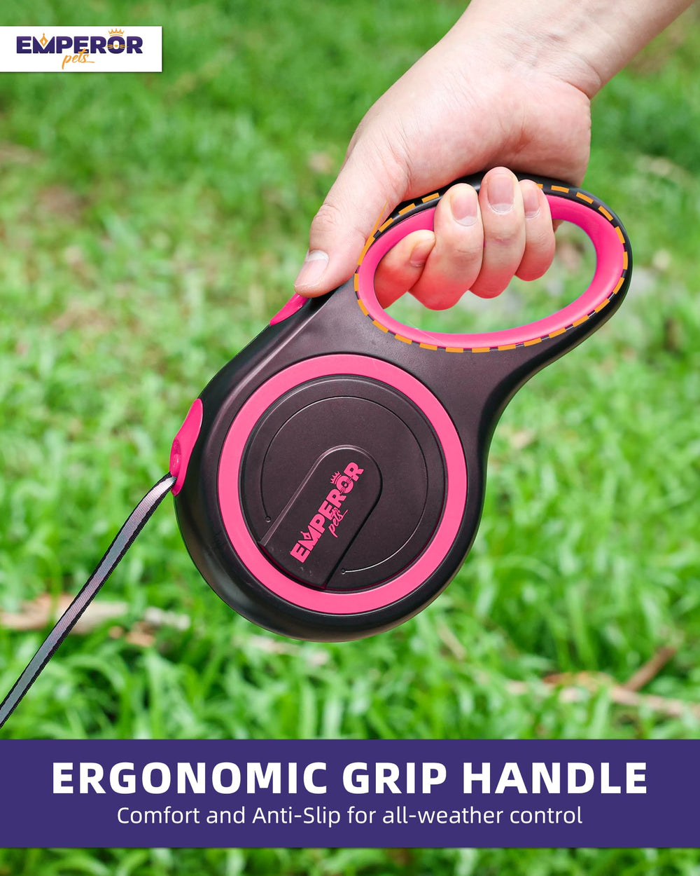 Emperor Pets anti-slip handle maintains secure grip on wet or uneven ground
