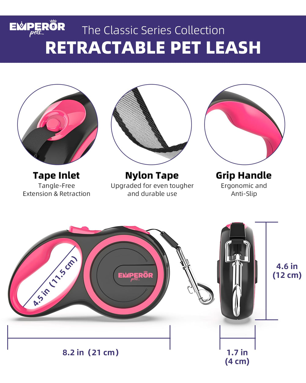 Emperor Pets strong nylon tape leash for durable daily use with large dogs