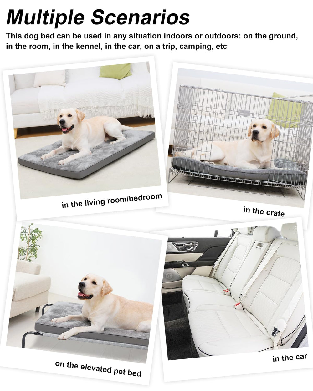 EMSLX dog bed in crate-mat fits snugly inside most kennels.