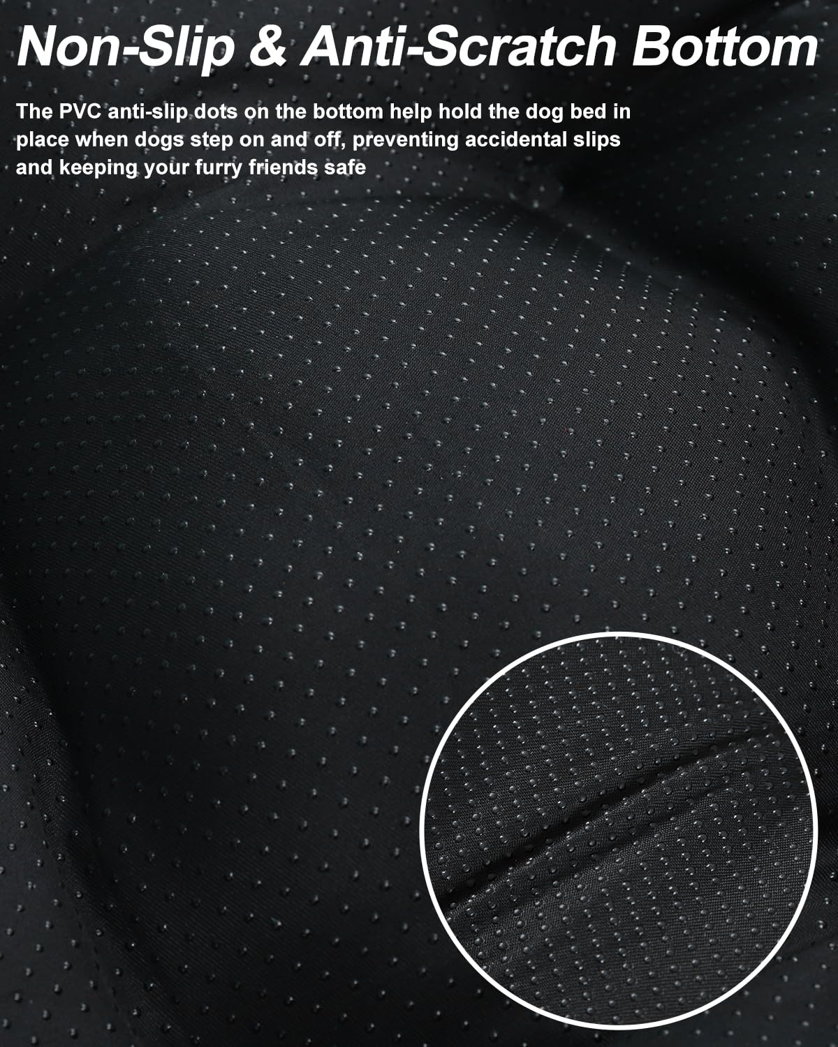 EMSLX dog bed non-slip bottom detail showing stability for active dogs.