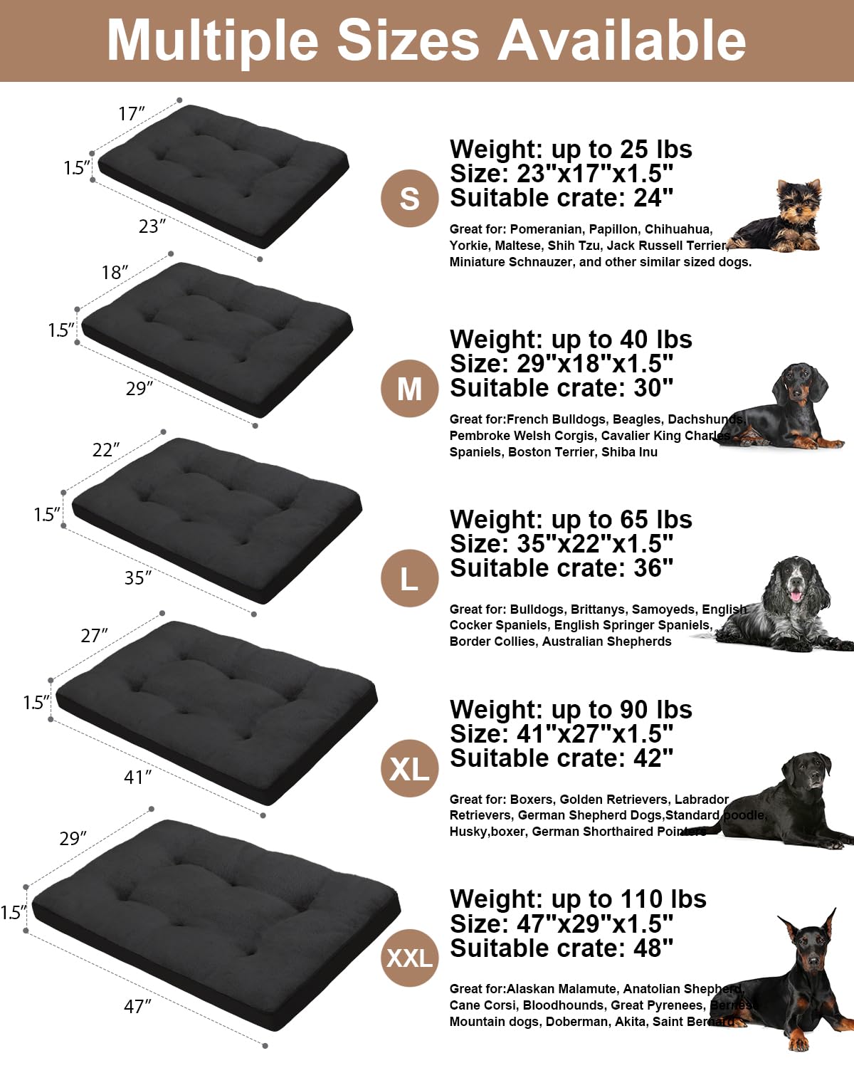 EMSLX dog crate bed measures 41x27 inches for XL comfort.