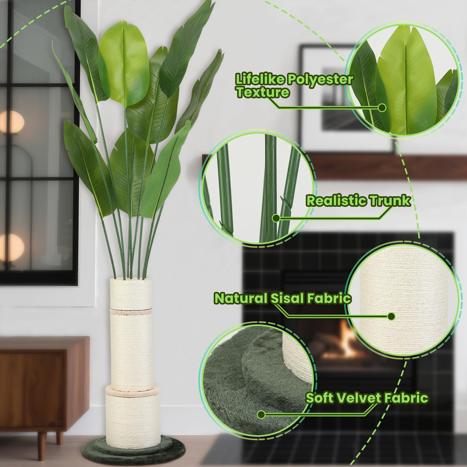 EMUST bird of paradise artificial plants add vibrant decor while keeping cats engaged.