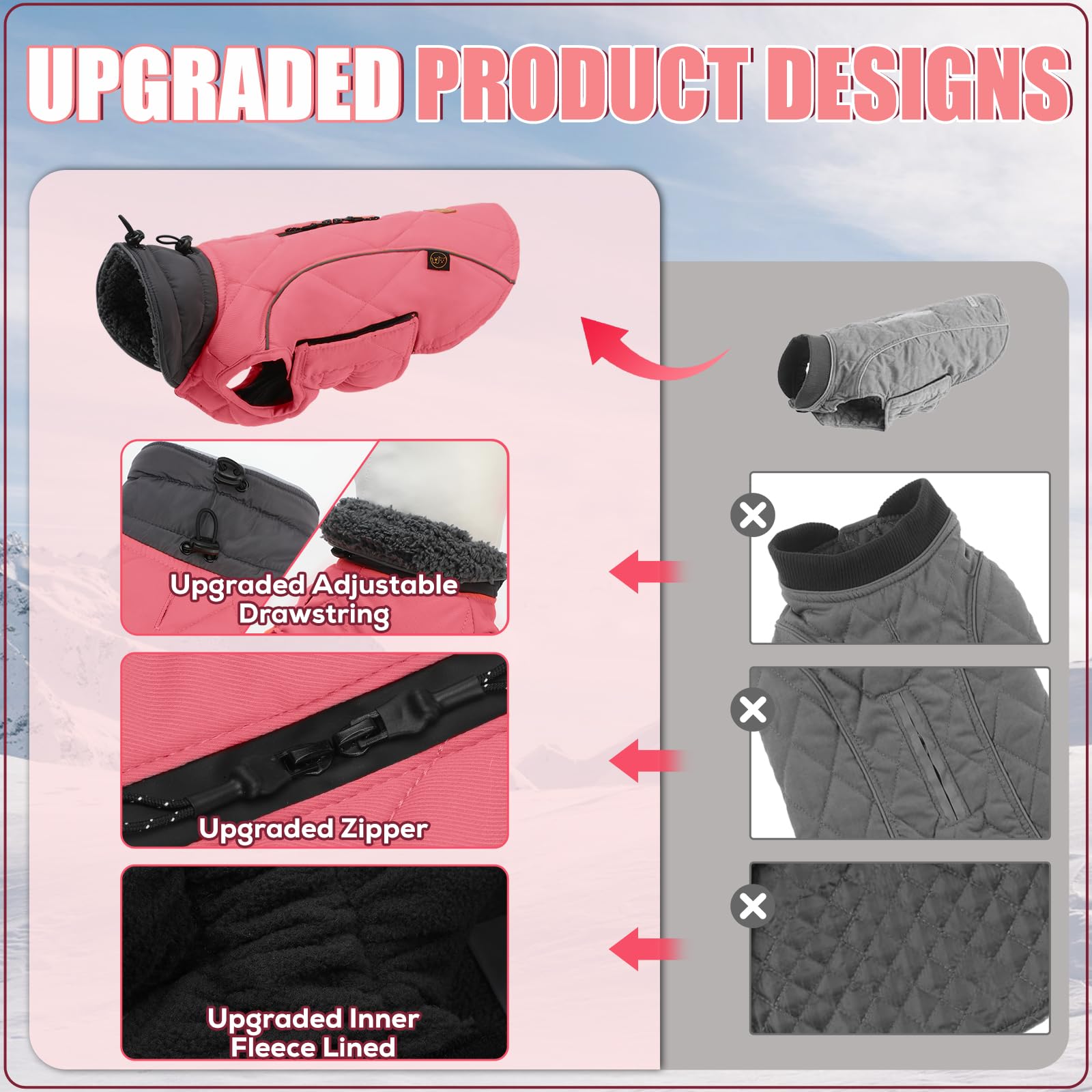 EMUST dog coat with high furry collar adds extra warmth and coziness