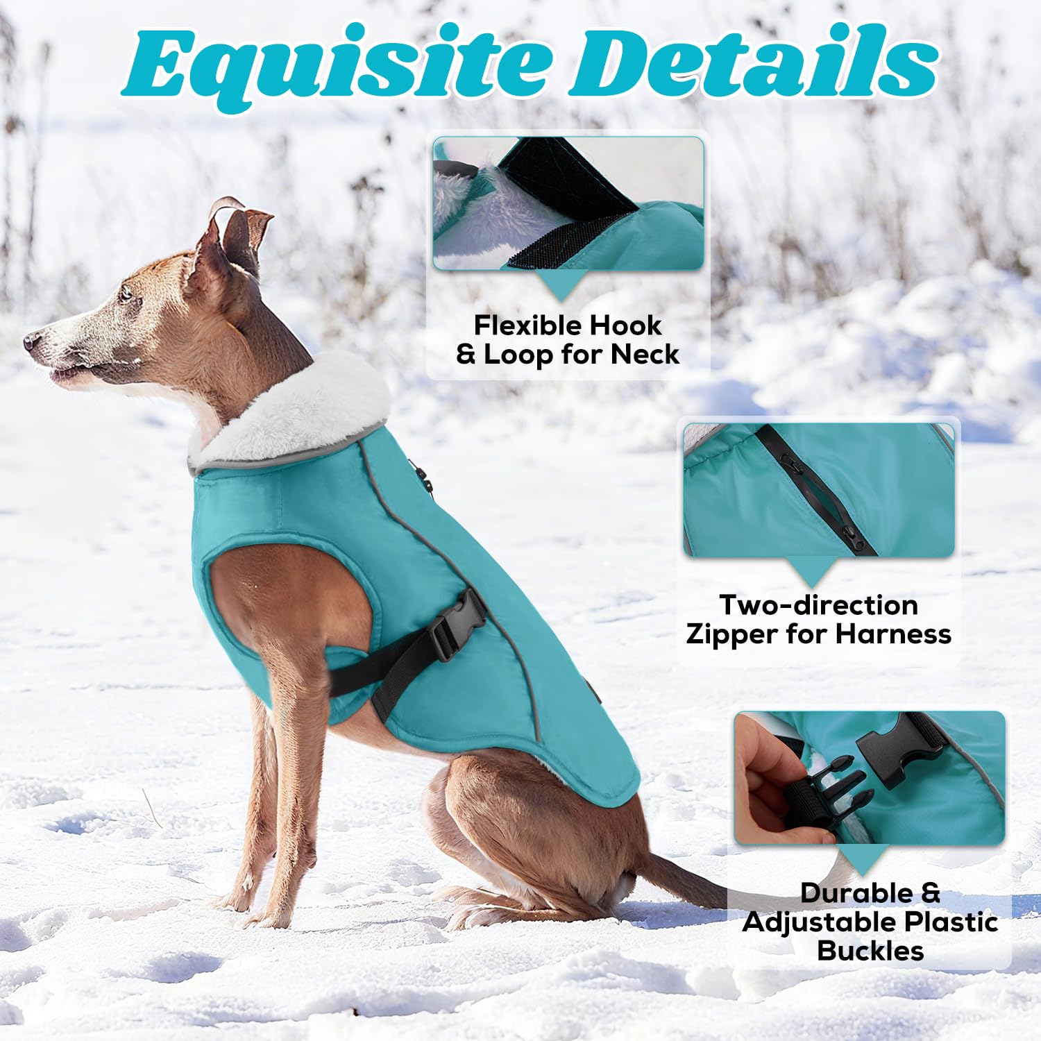 EMUST dog coat turquoise interior fleece lining for extra warmth