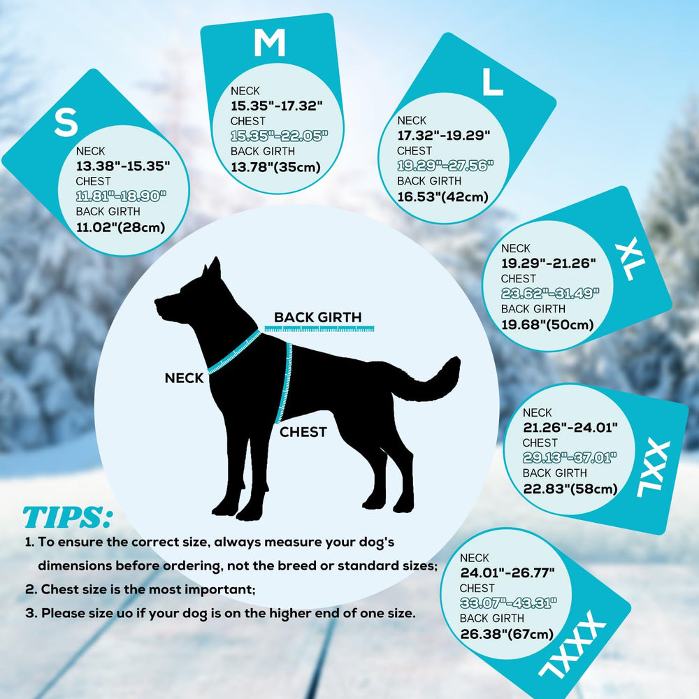 EMUST dog coat winter turquoise adjustable-belly-buckles ensure secure fit.