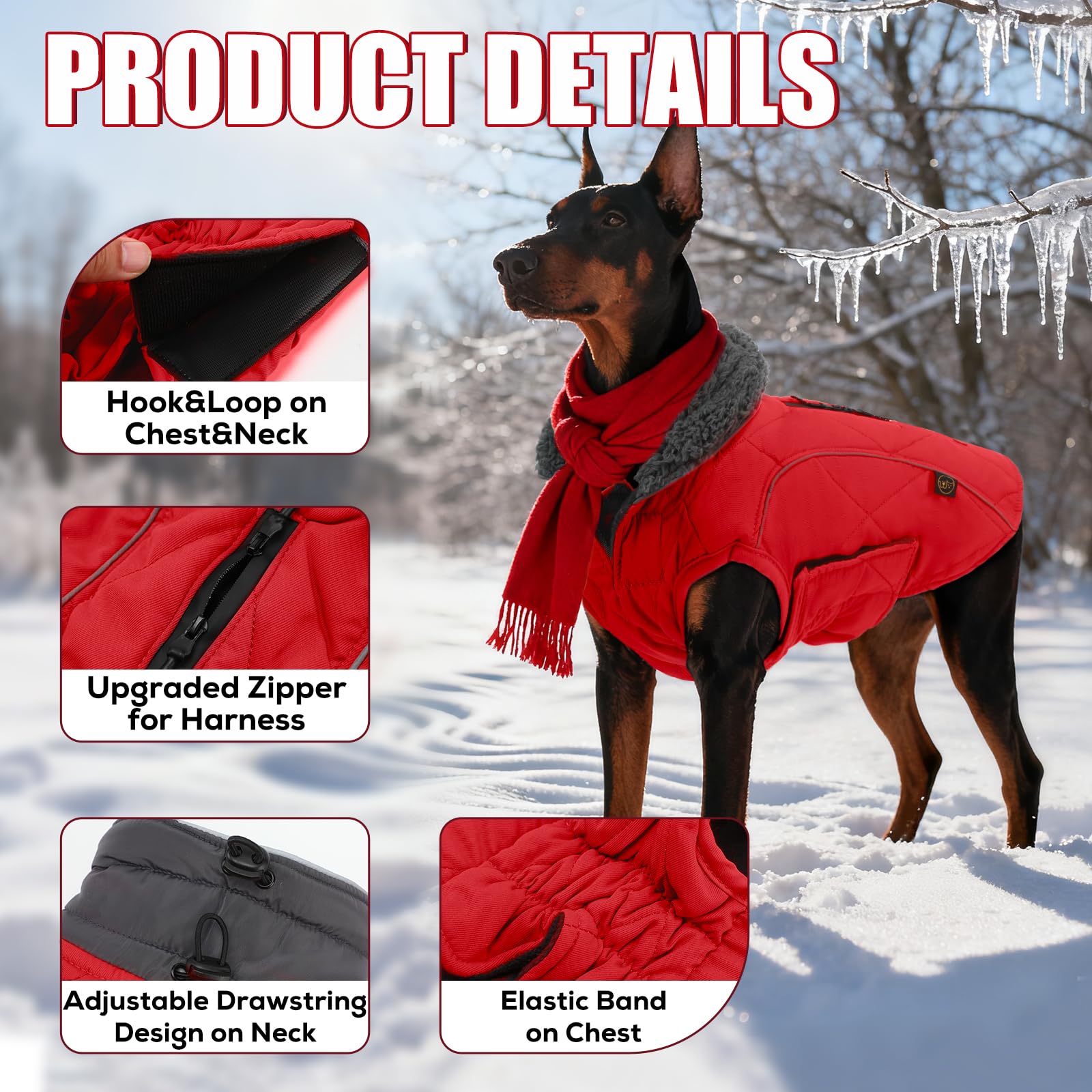 EMUST dog jacket winter side view shows stylish protection for outdoor adventures