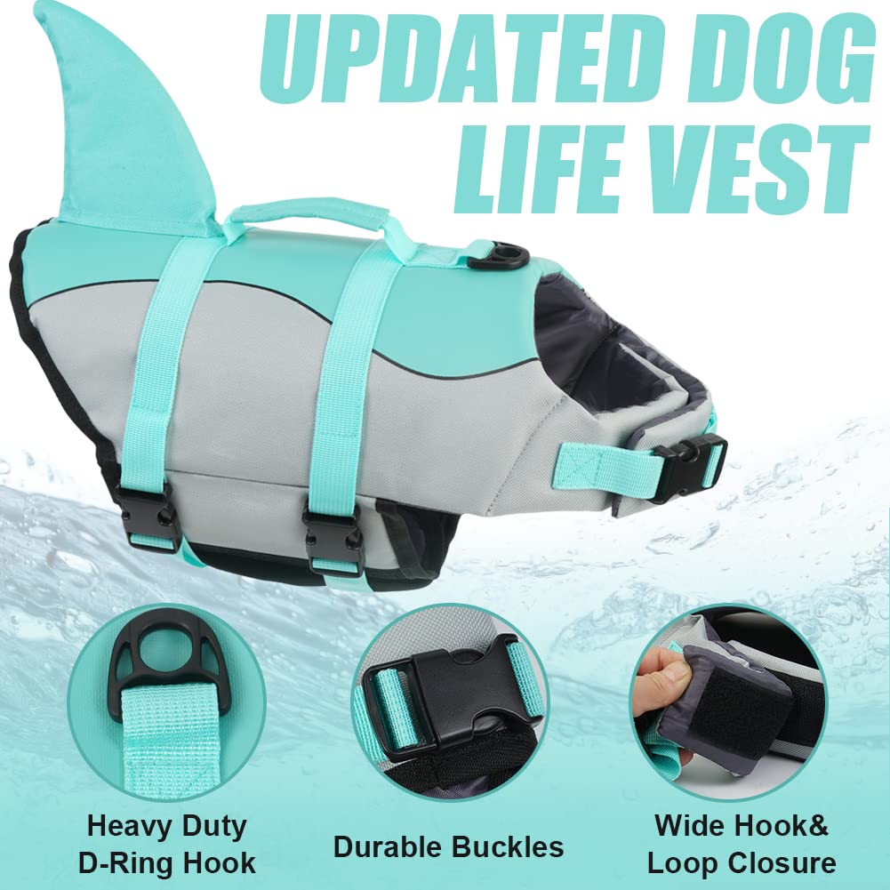 EMUST turquoise life vest offers bright visibility for pool or beach adventures.