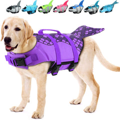 EMUST Mermaid dog life jacket in purple panel for buoyant, safer swimming.