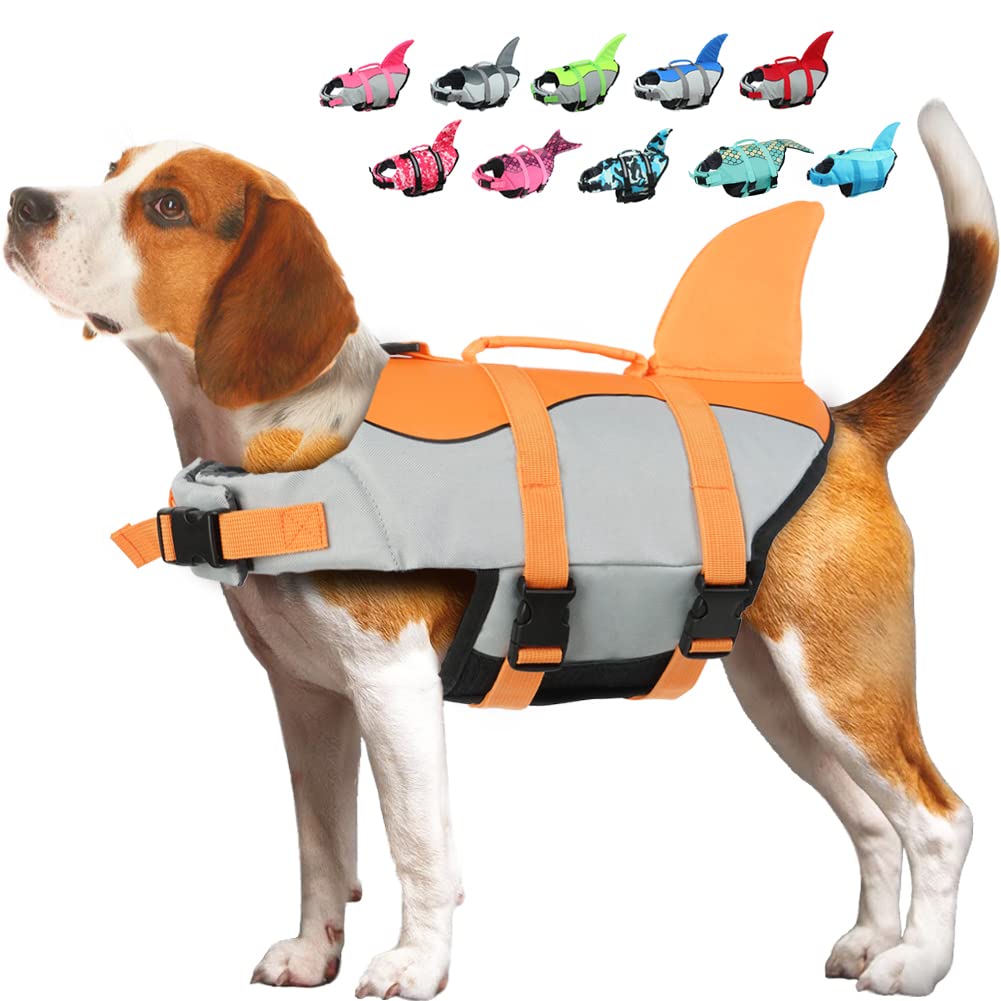 EMUST dog life jacket front view demonstrates buoyancy for pool safety.